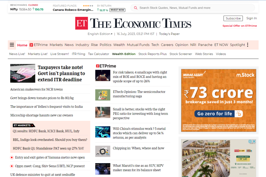 economic times stock market news India